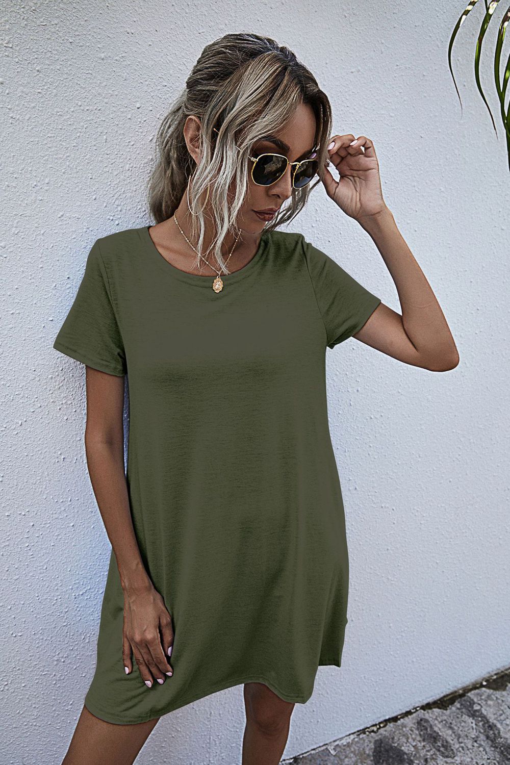 Round Neck Short Sleeve Mini Dress (7)