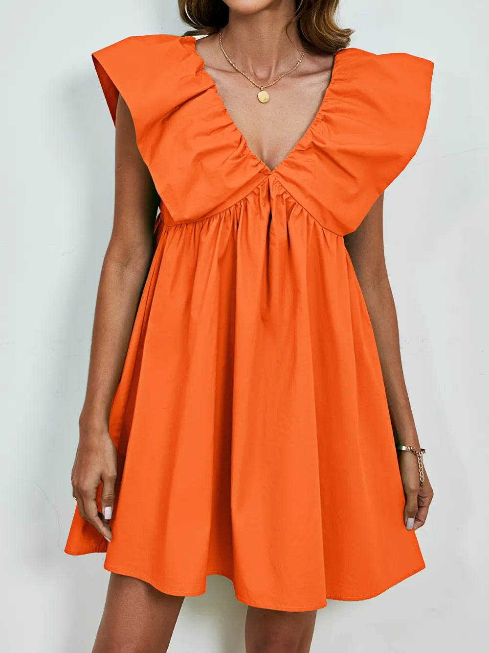 V-neck Cap Sleeve Mini Dress