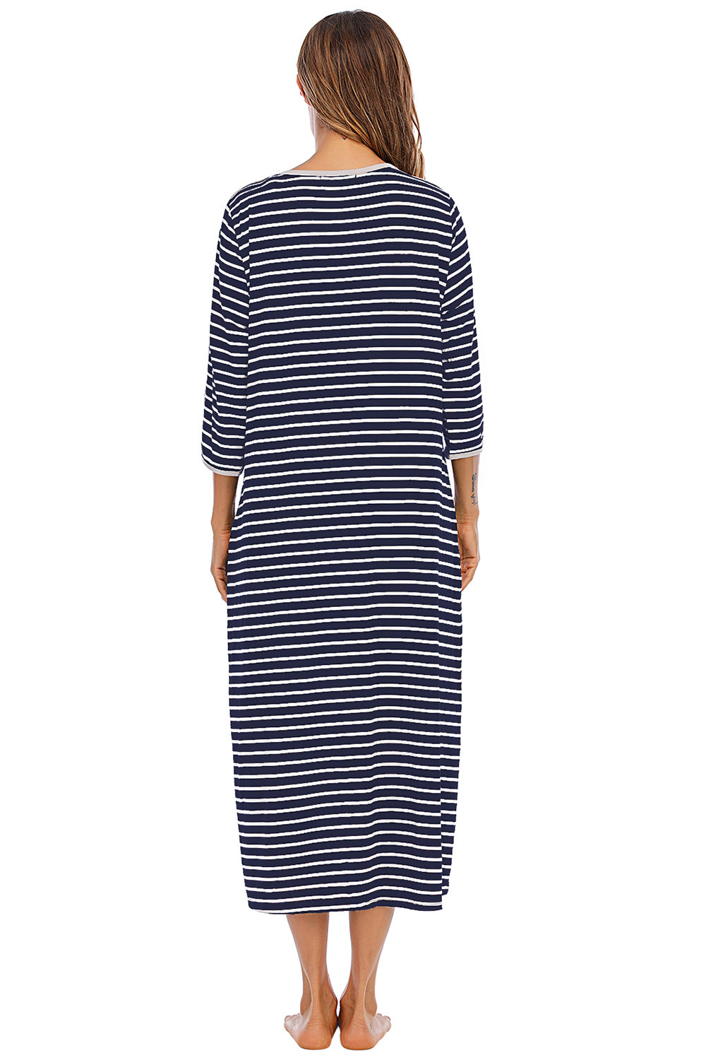 Round Neck Three-quarter Sleeve Midi Night Dress (2)