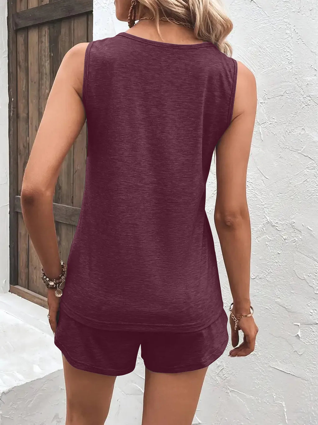 Casual Wide Strap Tank Top Shorts Set (5)