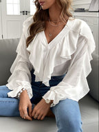 Full Size Ruffle Trim V-neck Shirt Plus (2)