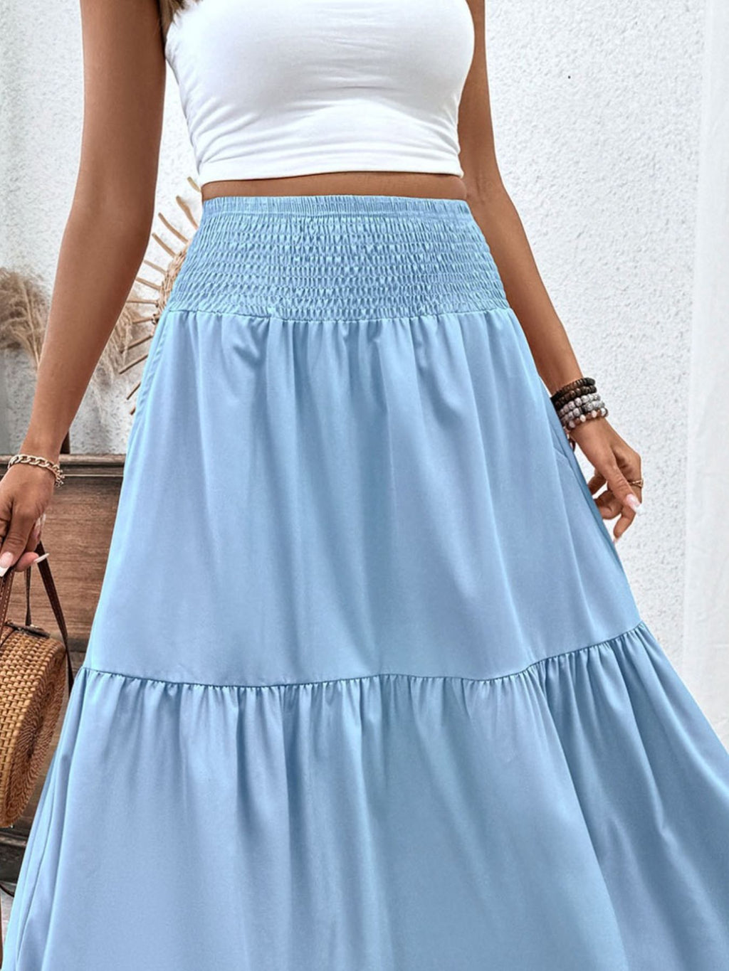 Smocked Waist Tiered Skirt (6)