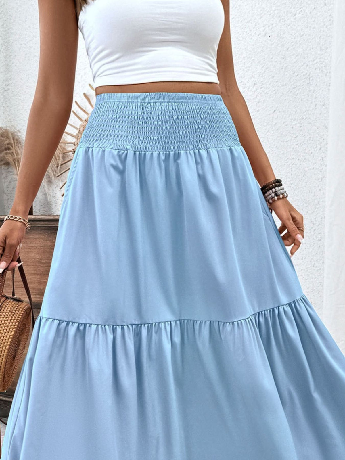 Smocked Waist Tiered Skirt (6)