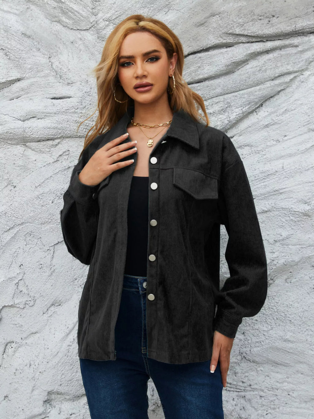 Casual Corduroy Button-down Jacket (16)