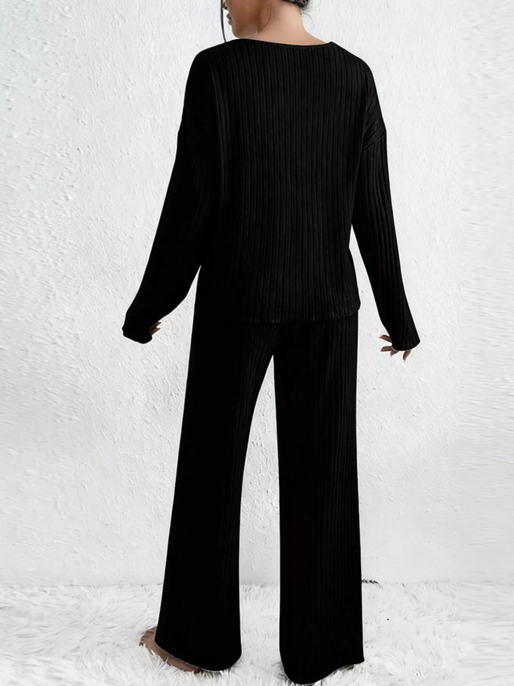 Ribbed Knit V-neck Top Pants Set (8)