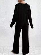 Ribbed Knit V-neck Top Pants Set (8)