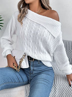 Cable-knit One Shoulder Long Sleeve Sweater (17)