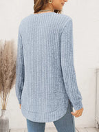 Ribbed Round Neck Long Sleeve T-shirt (15)