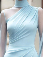 Turtleneck Sheer Sleeve Ruched Bodycon Dress (6)