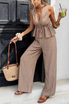 Striped Sleeveless Top Wide Leg Pants Set (2)
