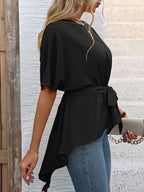 Tied Round Neck Half Sleeve Blouse (5)