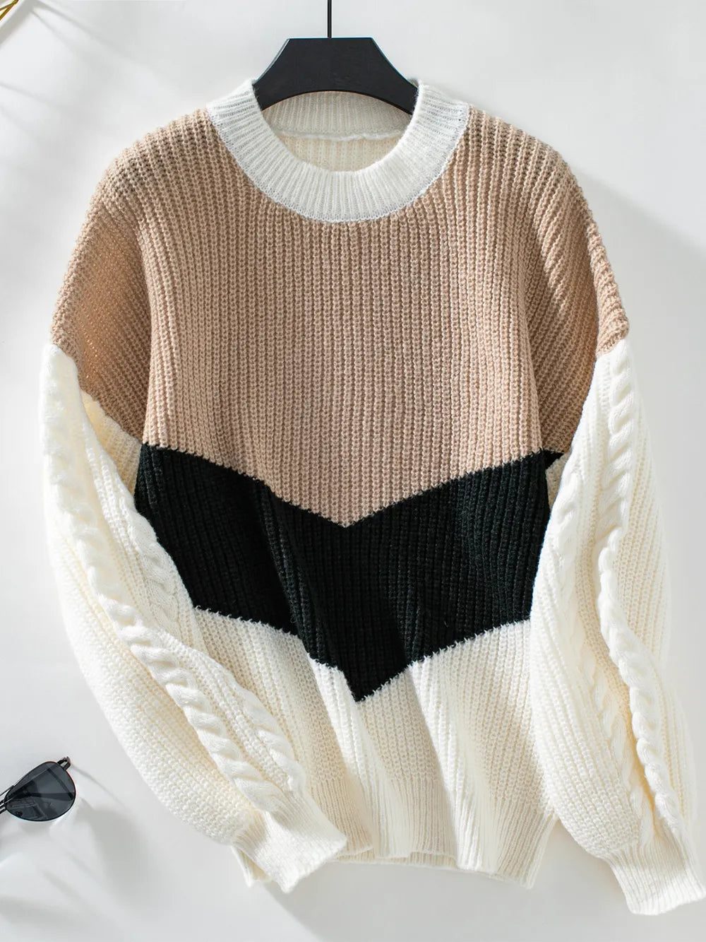 Contrast Round Neck Long Sleeve Sweater (7)
