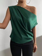 Asymmetrica One-shoulder Draped Blouse (3)