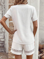 V Neck Short Sleeve Top Shorts Set (5)