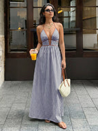 Striped Halter Neck Maxi Dress (8)