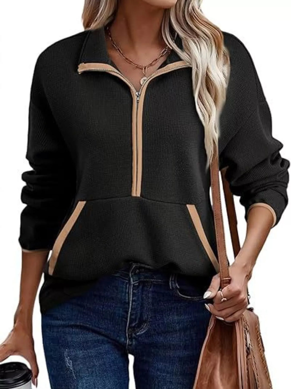 Half Zip Dropped Shoulder Sweatshirt