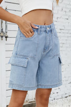 High Rise Denim Shorts Cargo Pockets (7)