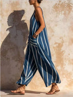 Striped V-neck Sleeveless Wide-leg Jumpsuit (5)