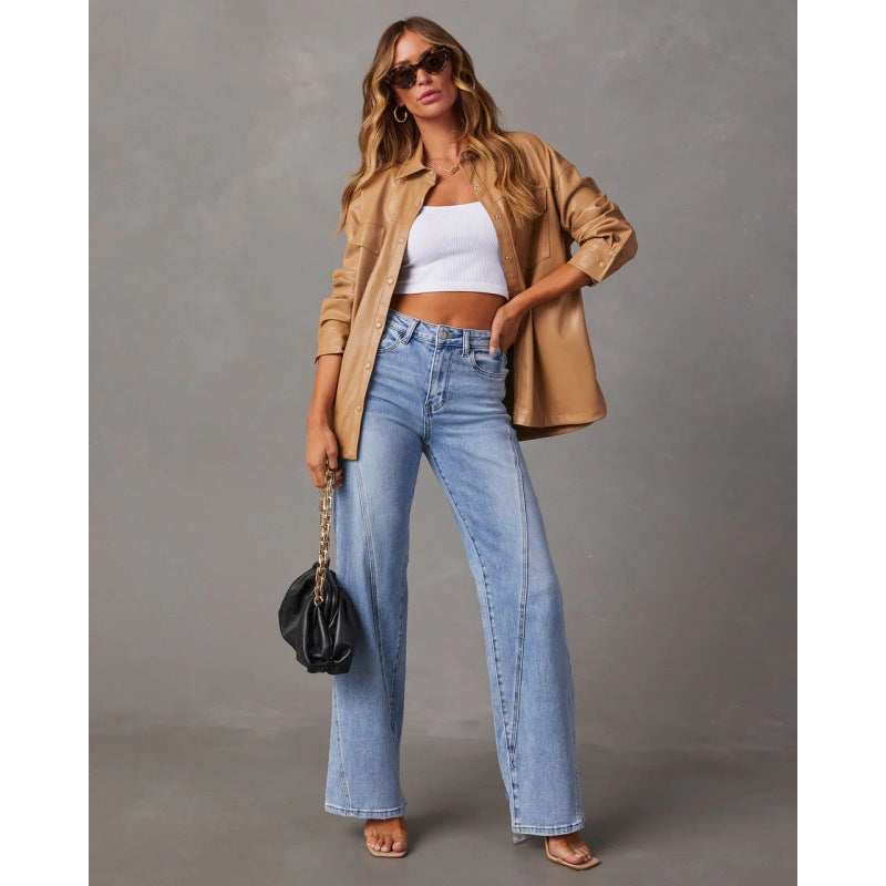 Casual Patchwork Wide Leg Jeans photo 11