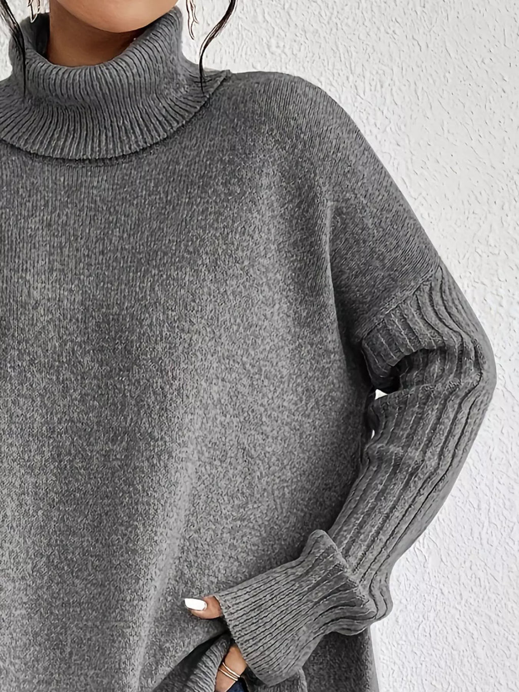 Turtleneck High-low Hem Sweater (9)