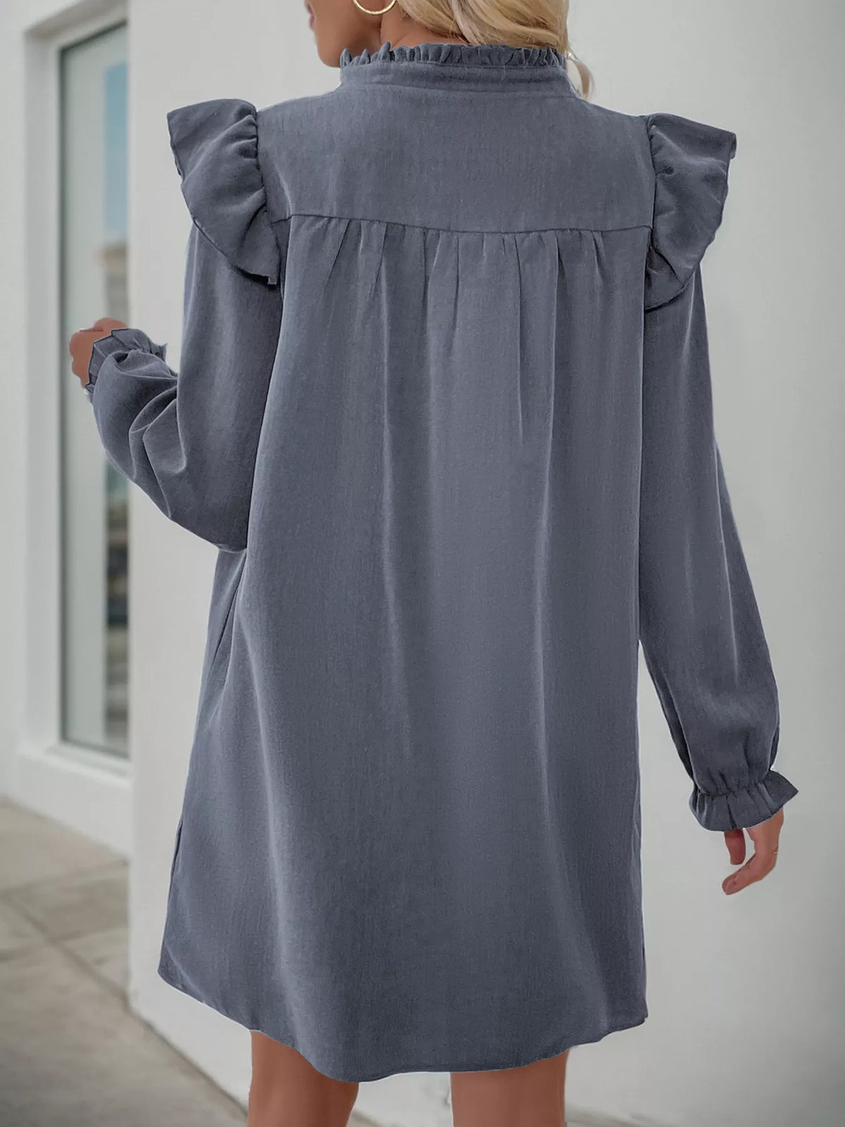 Ruffled Notched Flounce Sleeve Dress (12)