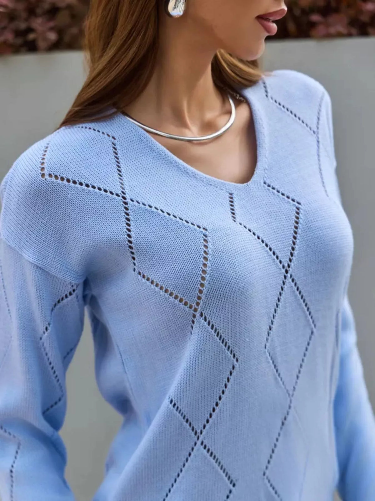 Openwork V-neck Sweater (8)