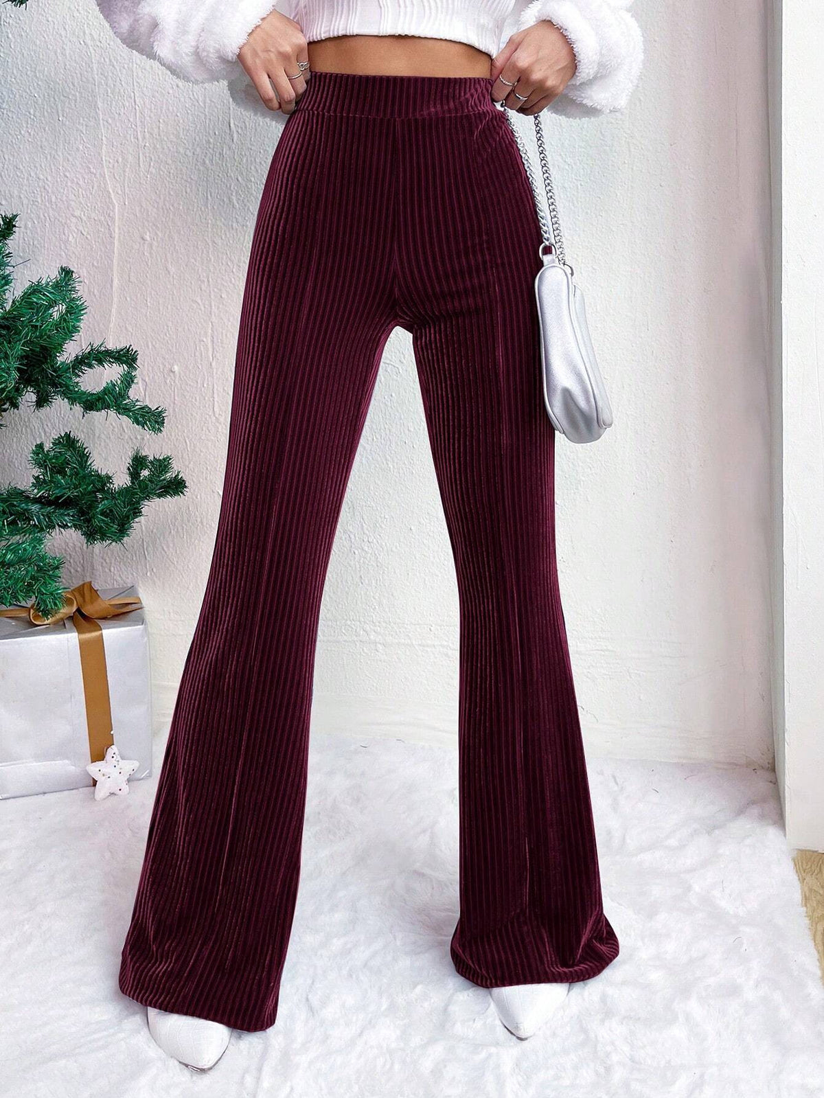 High Waist Lamp Wick Corduroy Bell-bottom Pants Wide Leg (9)