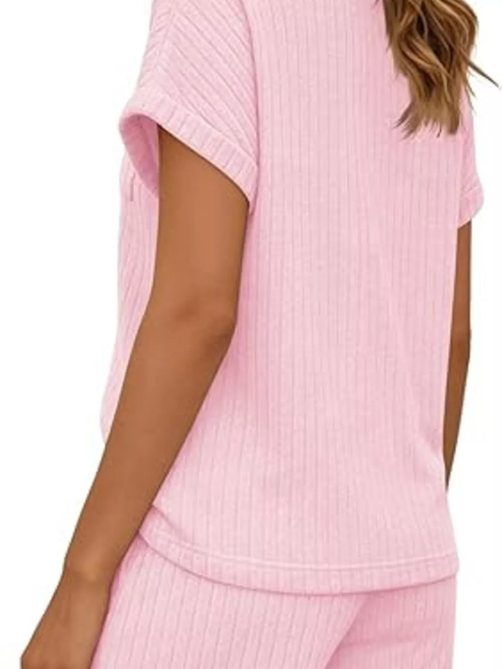 Casual Ribbed Knit Tee Shorts Set (28)