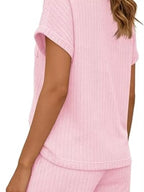 Casual Ribbed Knit Tee Shorts Set (28)