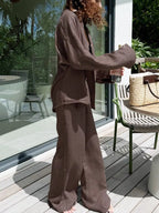 Relaxed Fit Button Up Shirt Pants Two-piece Set (12)