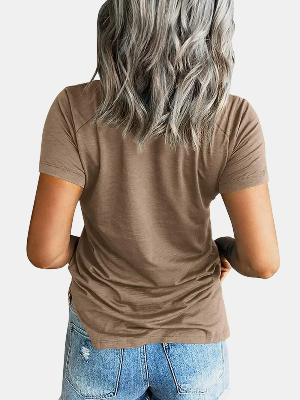 Pocketed V-neck Short Sleeve T-shirt (14)