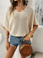 V-neck Batwing Sleeve Knit Top