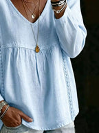Full Size V-neck Lace Trimmed Long Sleeve Blouse Plus (5)