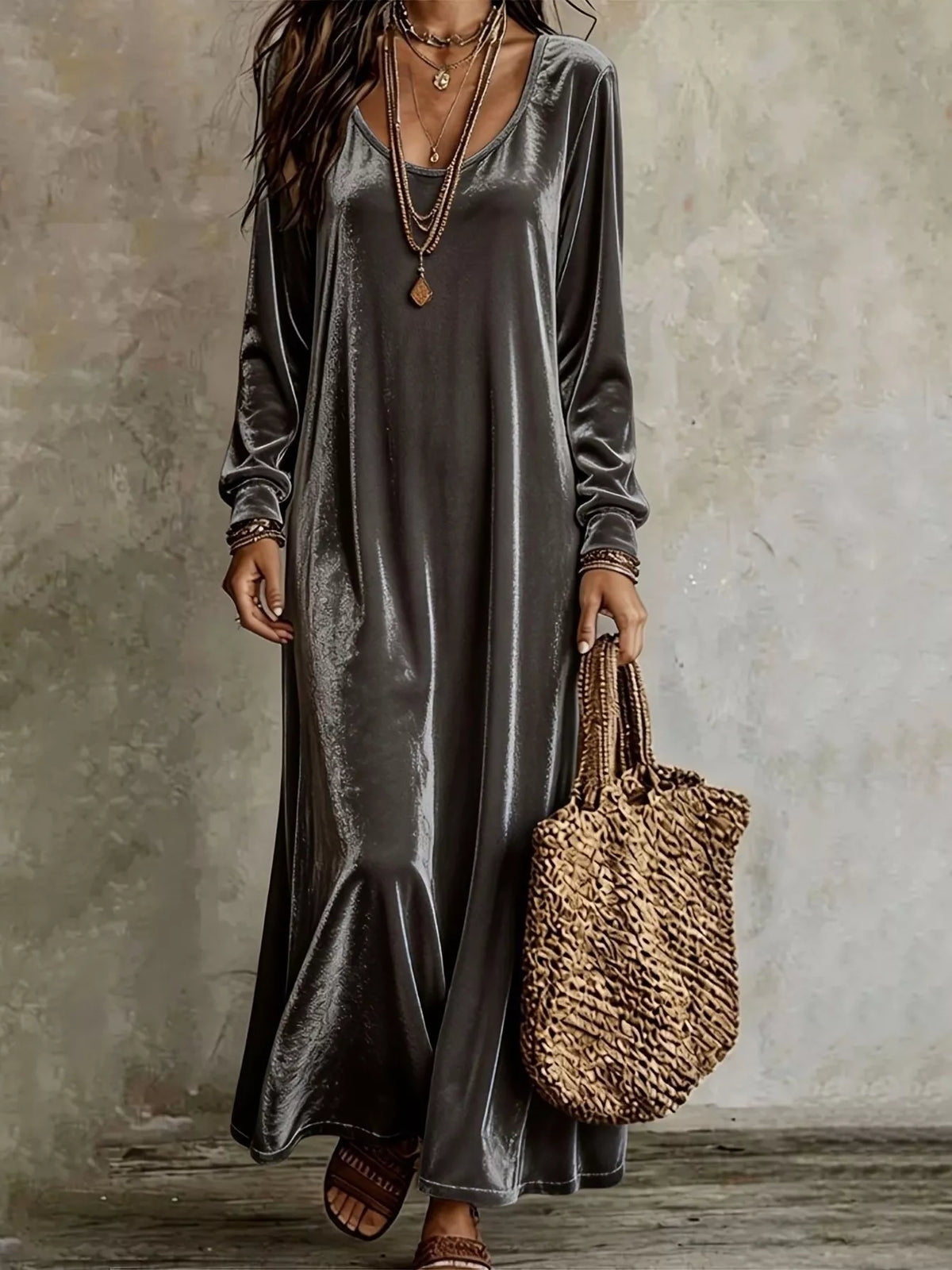 Velvet Maxi Dress Flowy Hem (4)