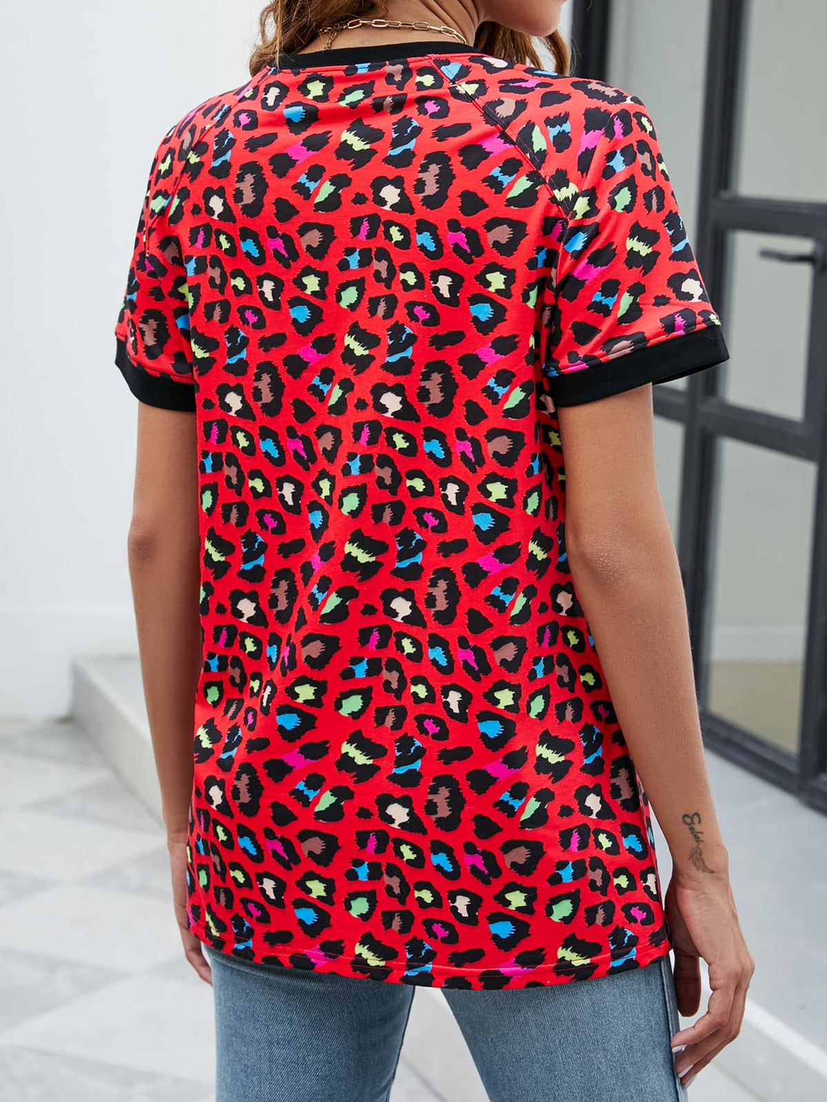 Leopard Round Neck Short Sleeve Tee Shirt (2)