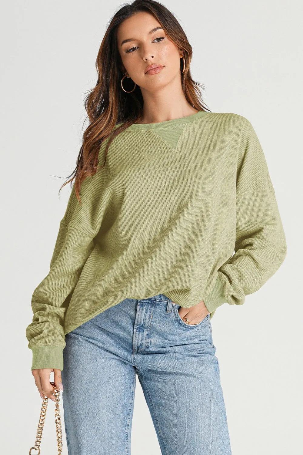 Waffle-knit Long Sleeve Sweatshirt (8)