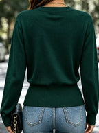 Surplice Elastic Waist Long Sleeve Knit Top (19)