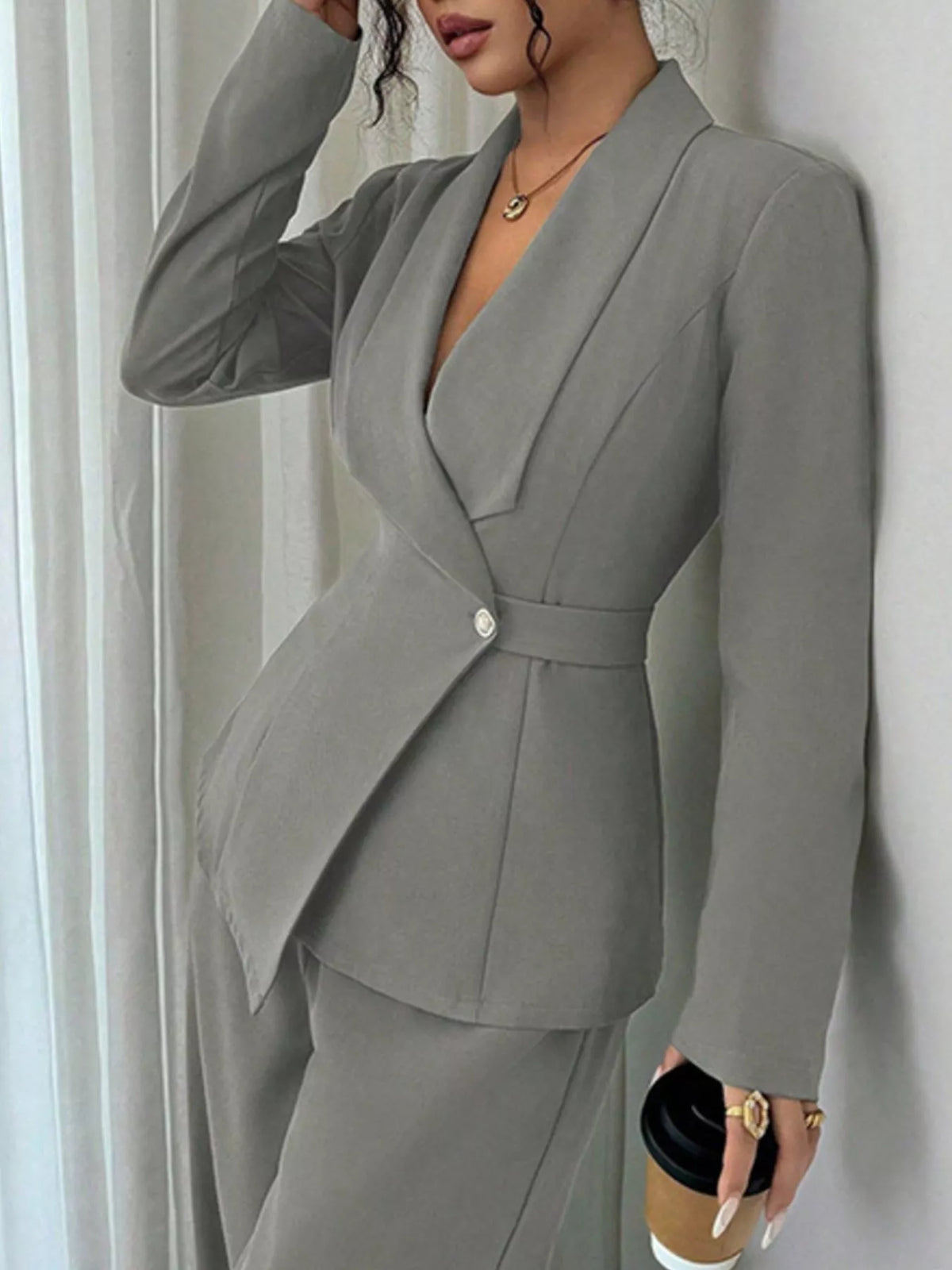 One Button Blazer Pants Set (21)