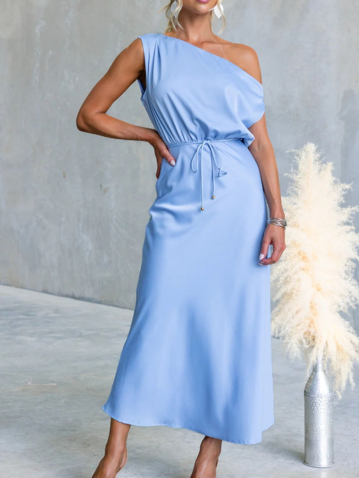 One-shoulder Tied Midi Dress (2)