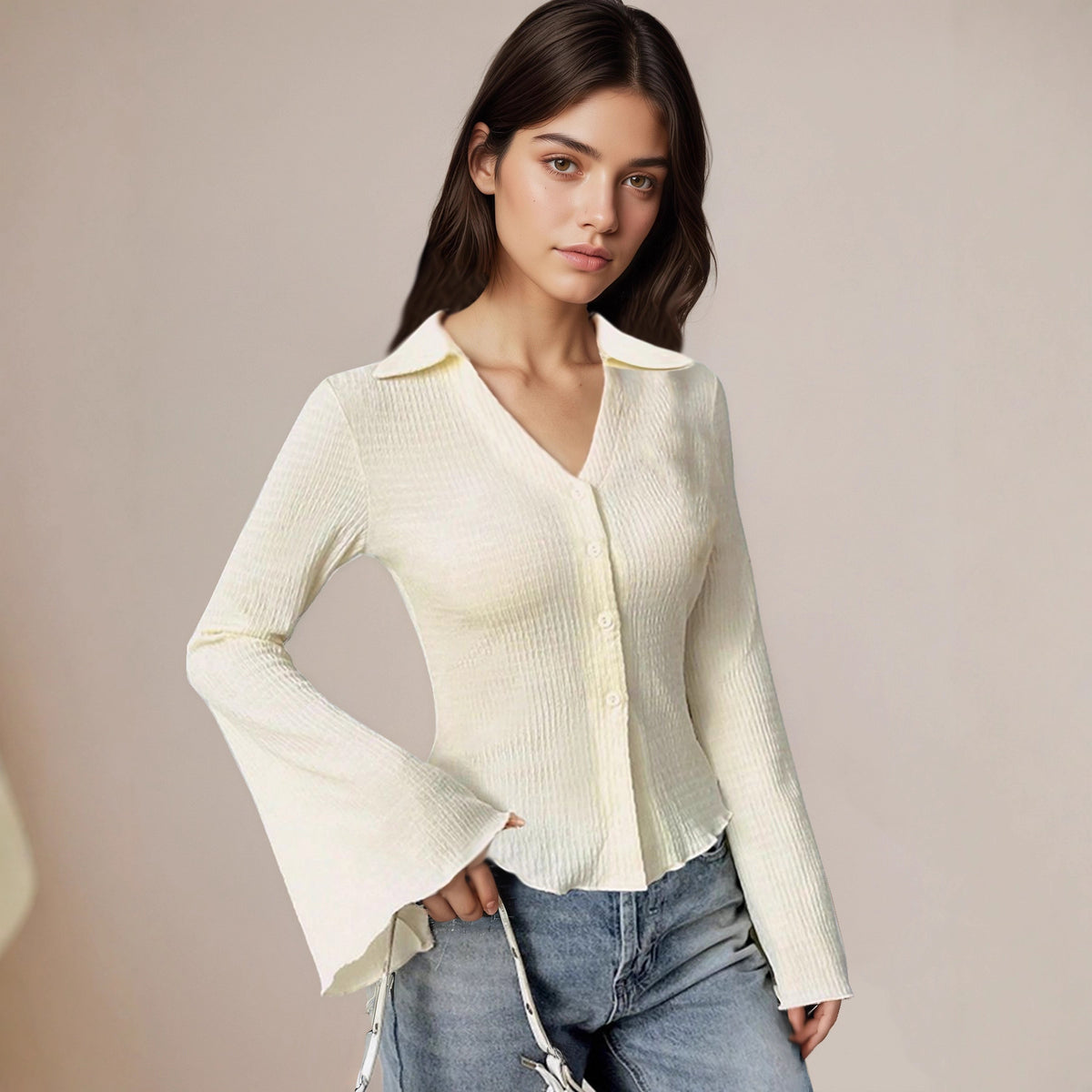 Solid Color Long Sleeve Cotton Tee photo 3