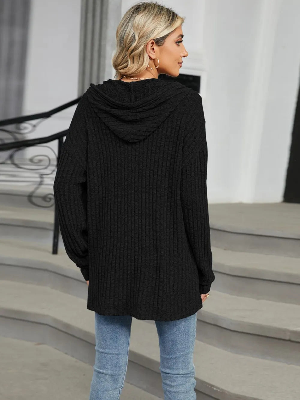 Half Button Long Sleeve Hooded Top (18)