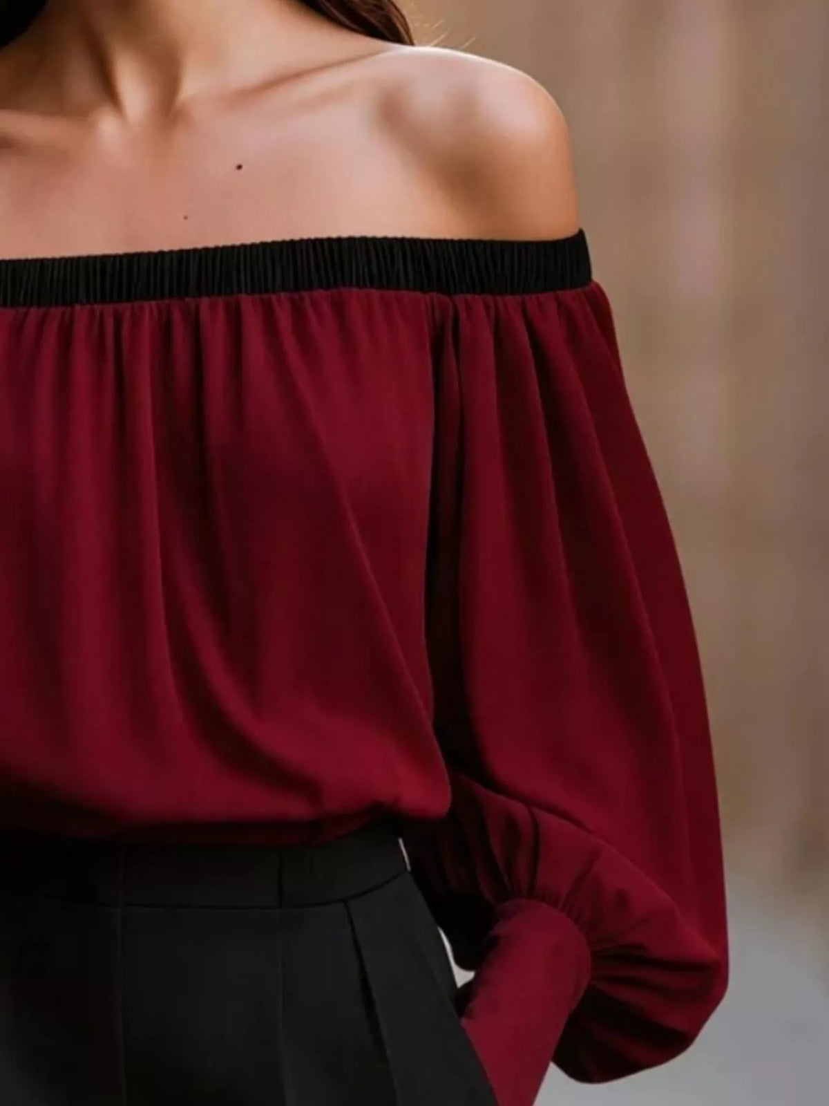 Off Shoulder Lantern Sleeve Blouse (6)