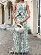 Gingham Sleeveless Top Wide-leg Pants Set (14)