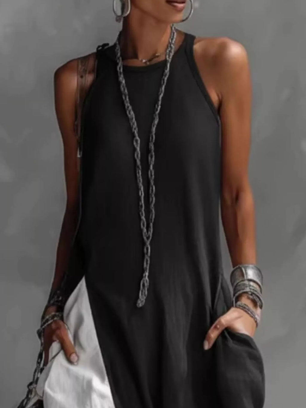 Two-tone Sleeveless Maxi Dress (9)