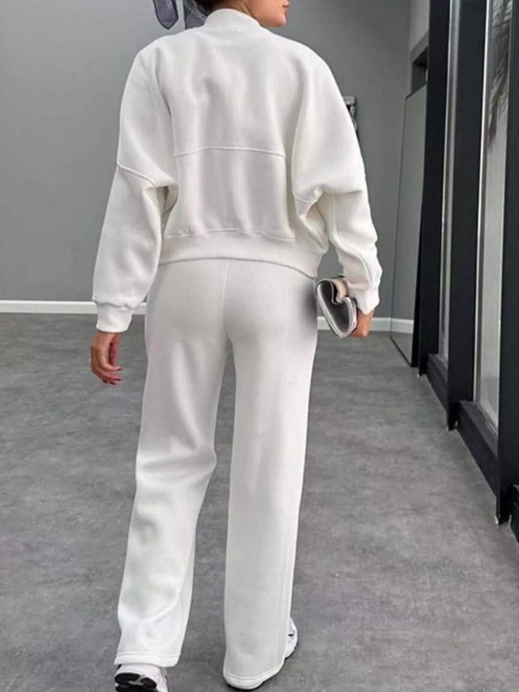 Zip Up Dropped Shoulder Outerwear Pants Set (28)