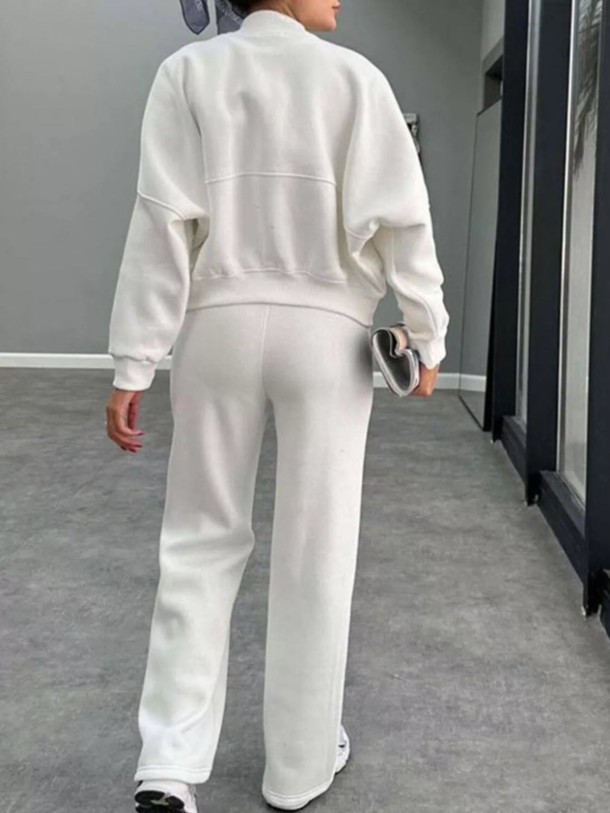 Zip Up Dropped Shoulder Outerwear Pants Set (28)