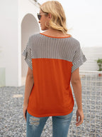 Striped V-neck Short Sleeve T-shirt (16)