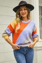 Block Round Neck Long Sleeve Sweater (4)