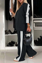 Full Size Contrast Lapel Collar Top Pants Set (9)