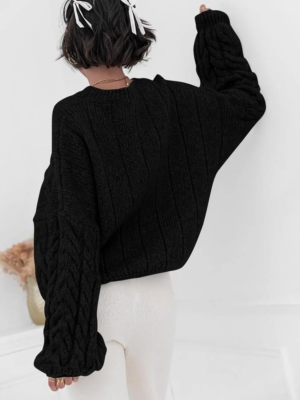 Cable Knit Long Sleeve Sweater (10)